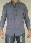 Diamond Printed Woven Roll-Sleeve Shirt (Blue)