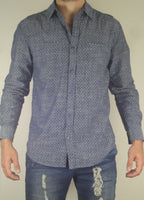 Diamond Printed Woven Roll-Sleeve Shirt (Blue)